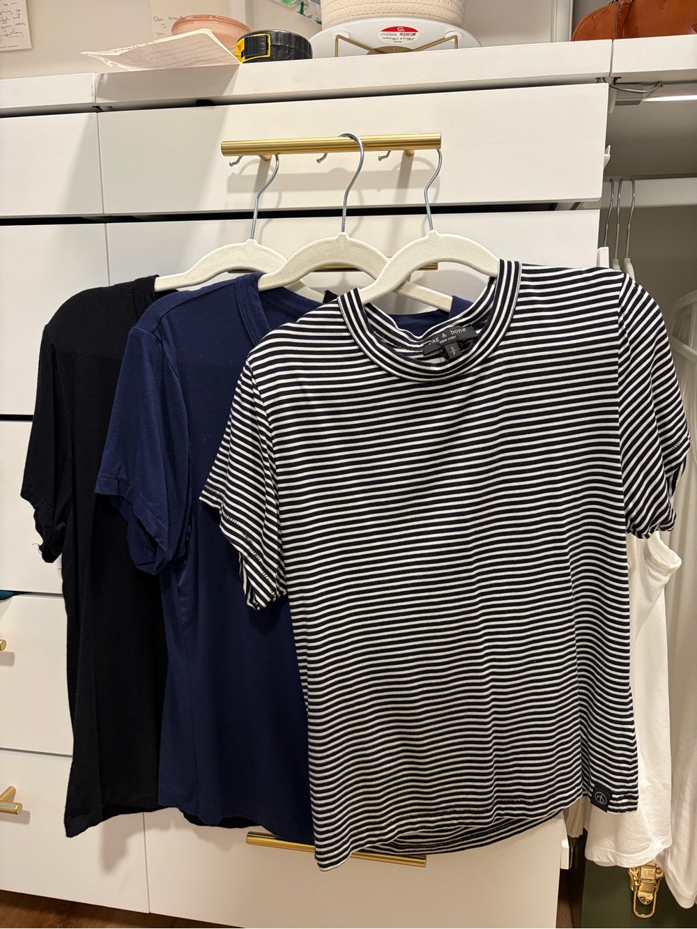 rag & bone - Set of 3: Navy, Black, & Black & White Striped Luca Tees